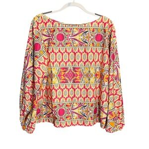 BOTURE Womens XL 12 Multicolor Geometric Print Long Sleeve Blouse Top